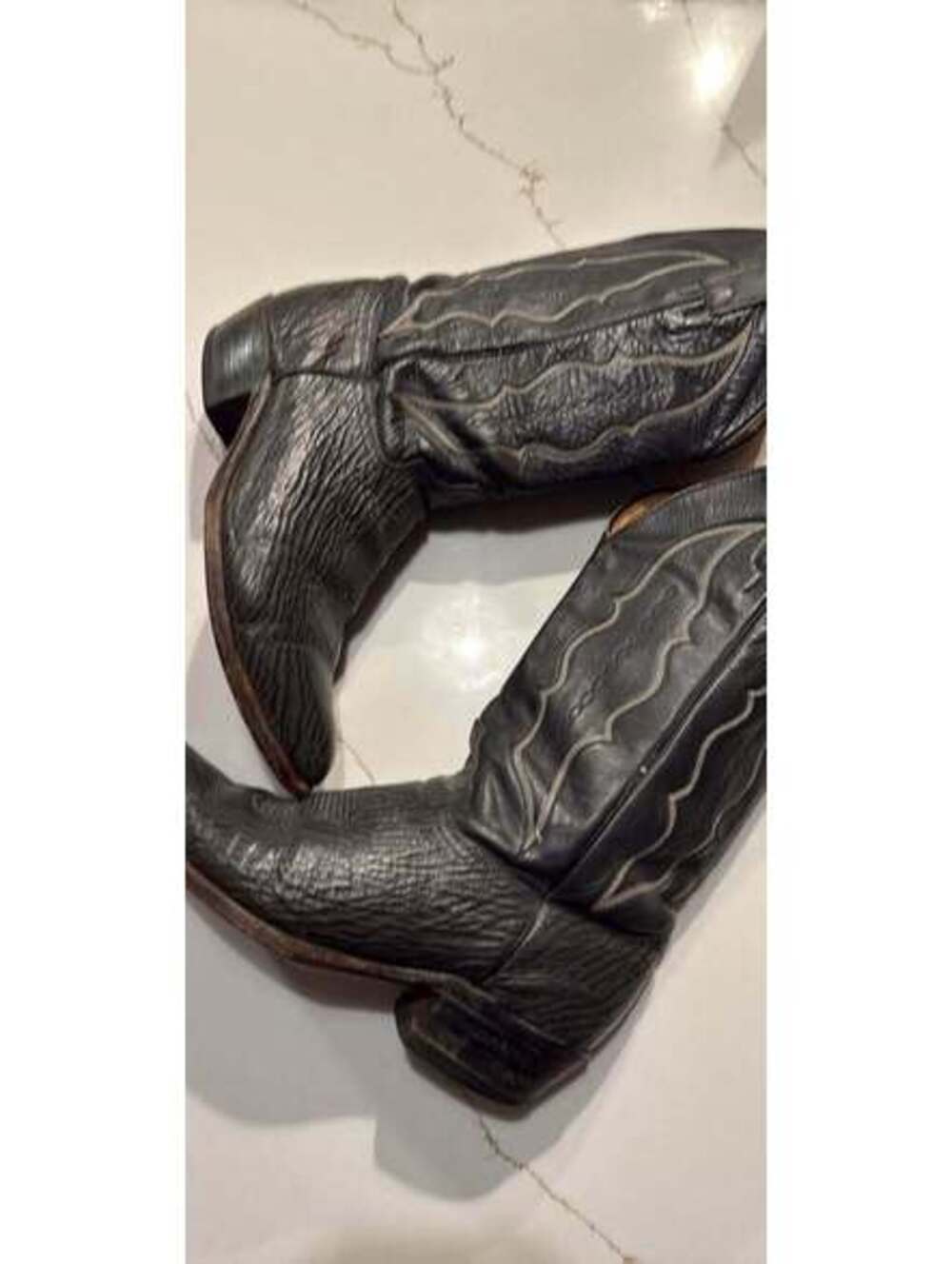 VTG Abilene Leather Western Men's 9 Dark Gray Cowboy Boots Rodeo USA Made